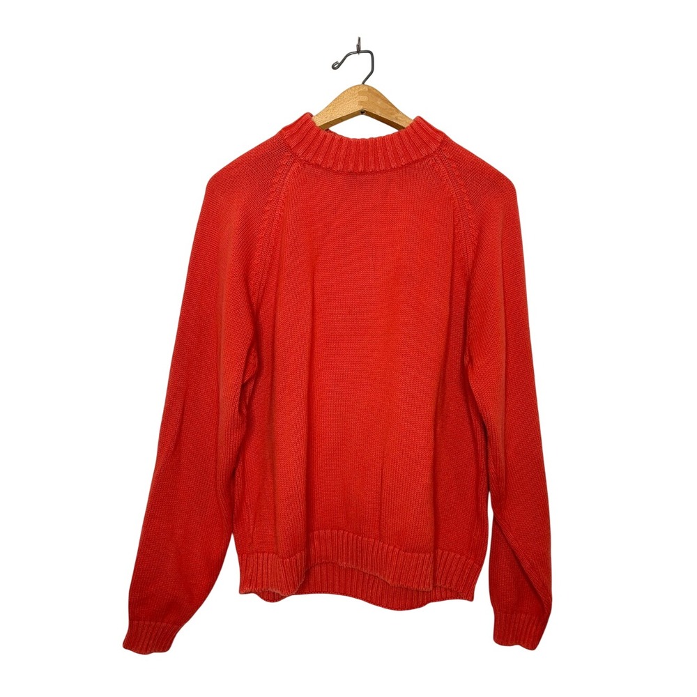 Vintage Lands‎ End Cotton Mock Neck Orange Red Knit Sweater Large L